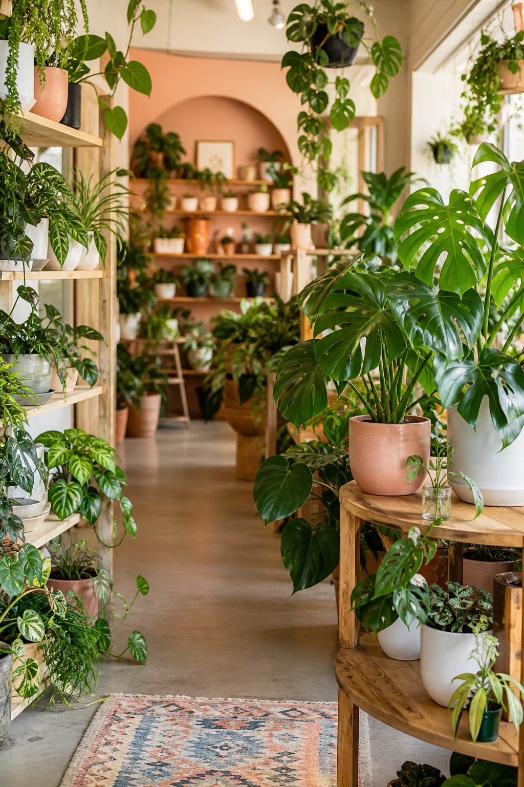 Lush indoor plants in a bright shop interior